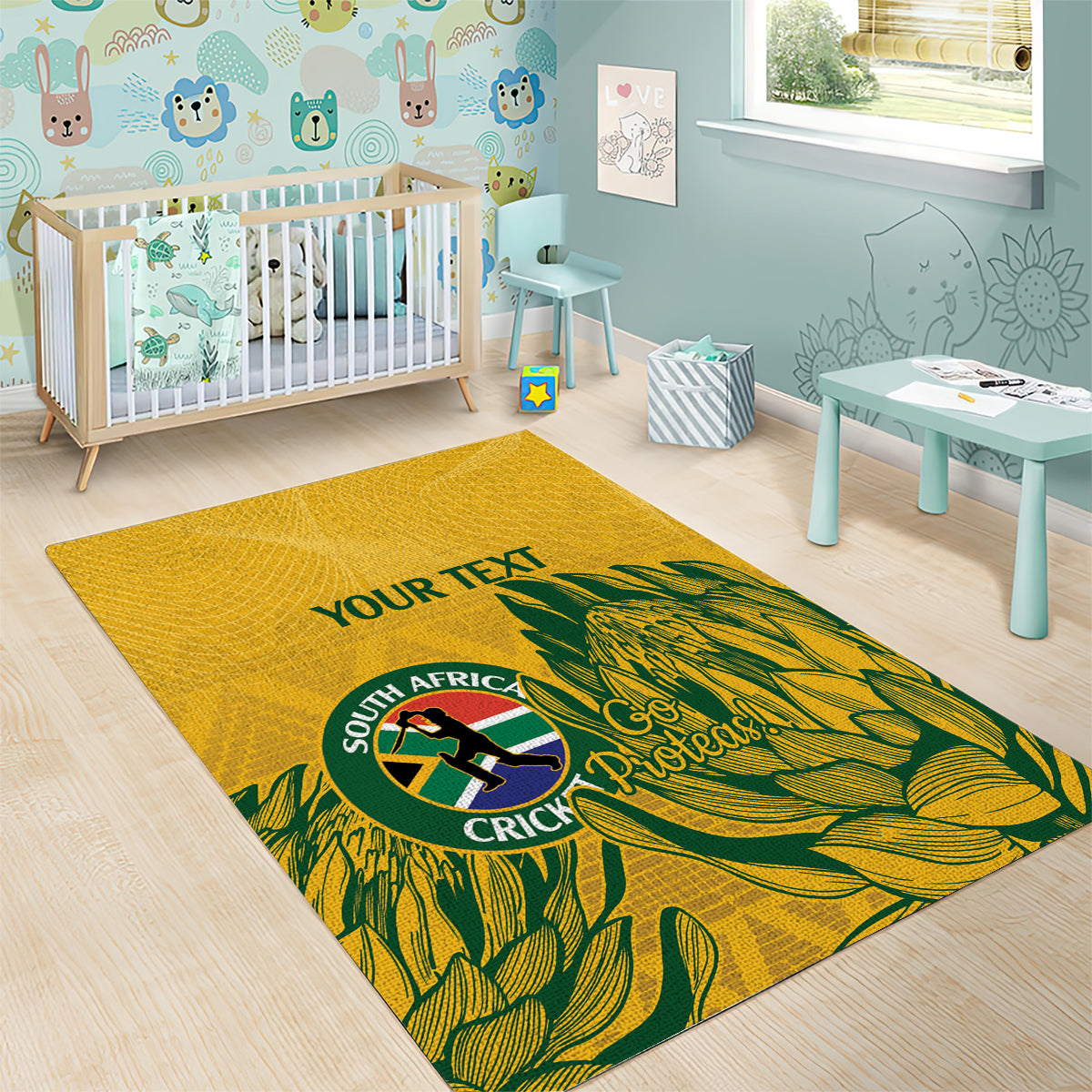 Custom South Africa Cricket Area Rug 2024 African Pattern Go Proteas - Vibe Hoodie Shop