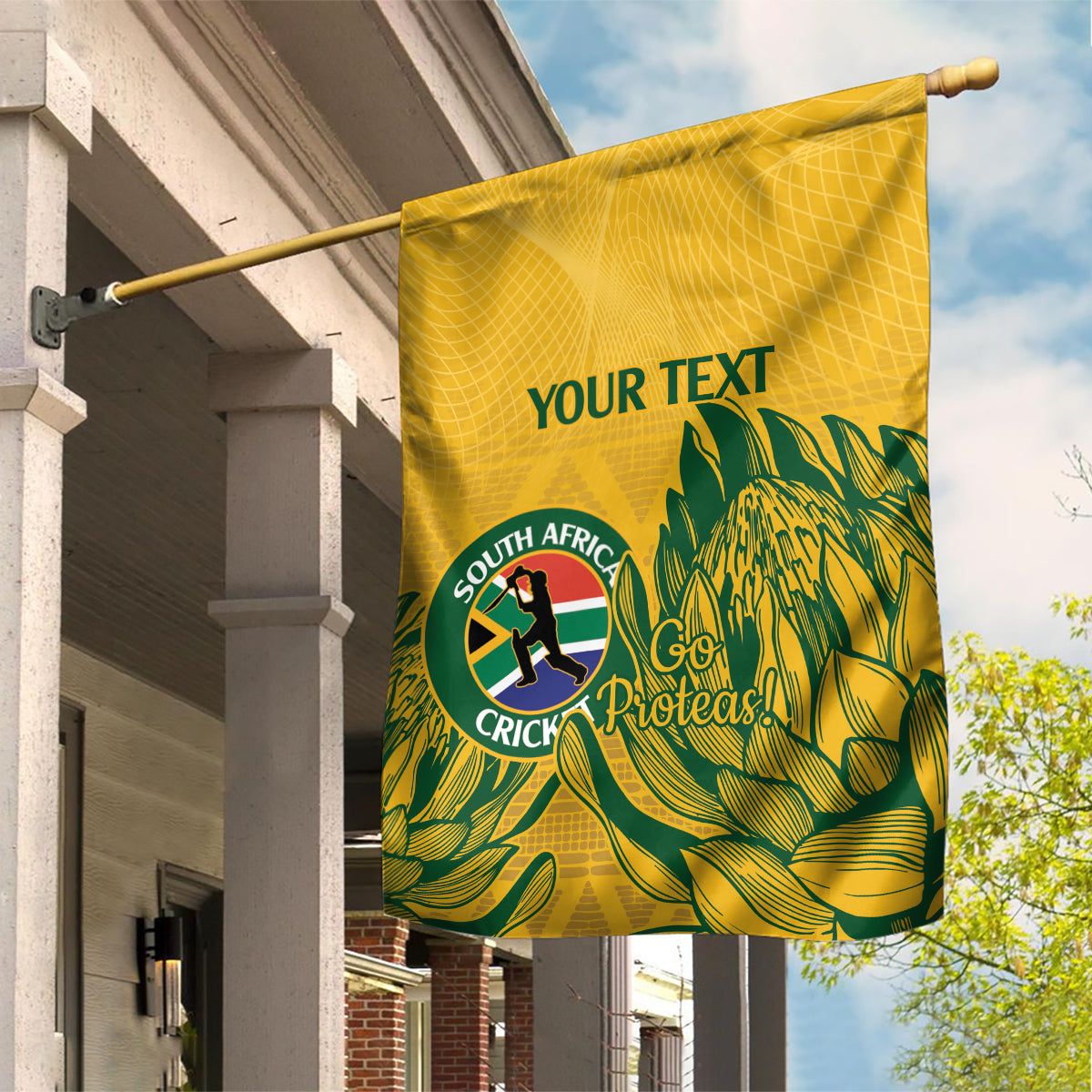 Custom South Africa Cricket Garden Flag 2024 African Pattern Go Proteas - Vibe Hoodie Shop