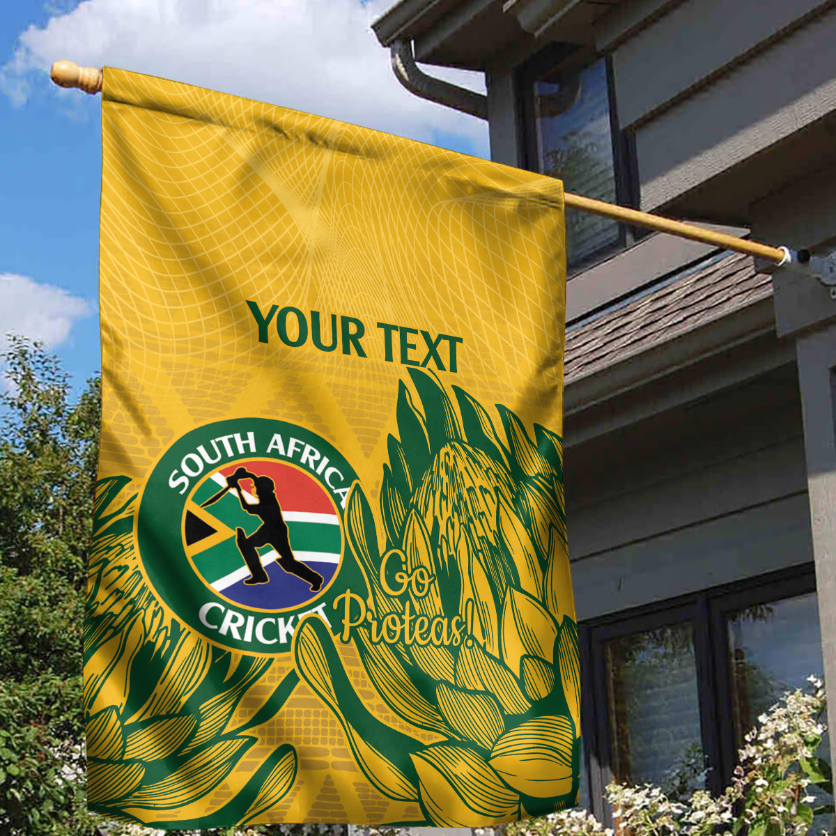 Custom South Africa Cricket Garden Flag 2024 African Pattern Go Proteas - Vibe Hoodie Shop