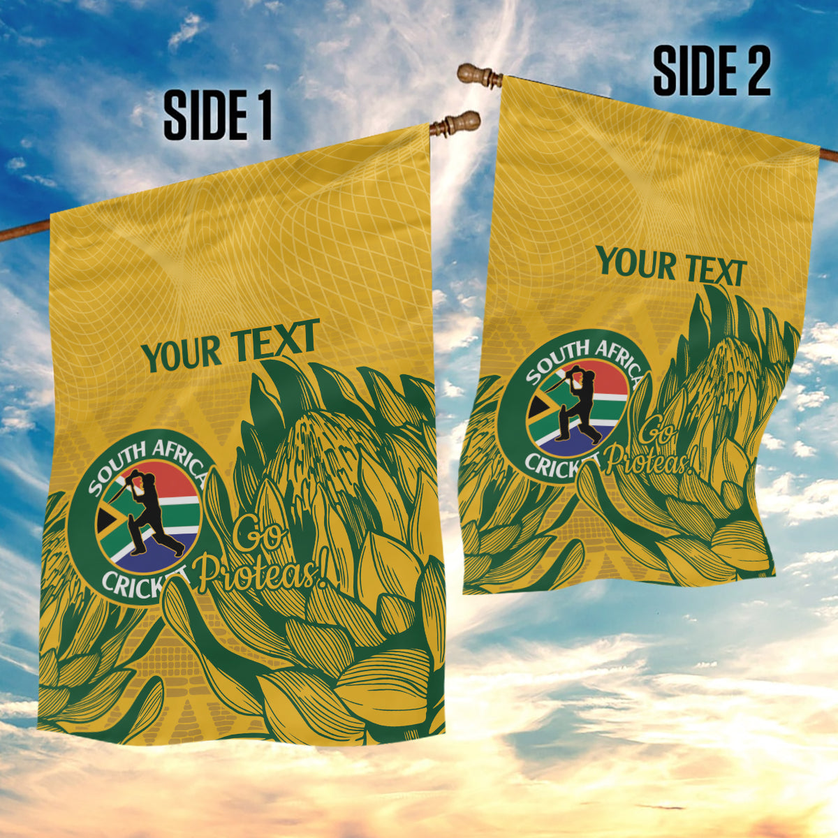 Custom South Africa Cricket Garden Flag 2024 African Pattern Go Proteas - Vibe Hoodie Shop