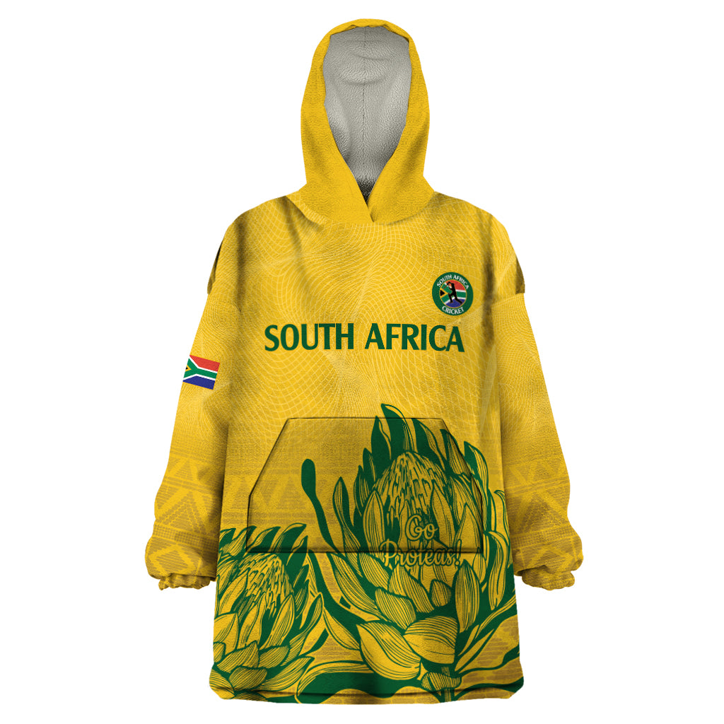 Custom South Africa Cricket Wearable Blanket Hoodie 2024 African Pattern Go Proteas - Vibe Hoodie Shop