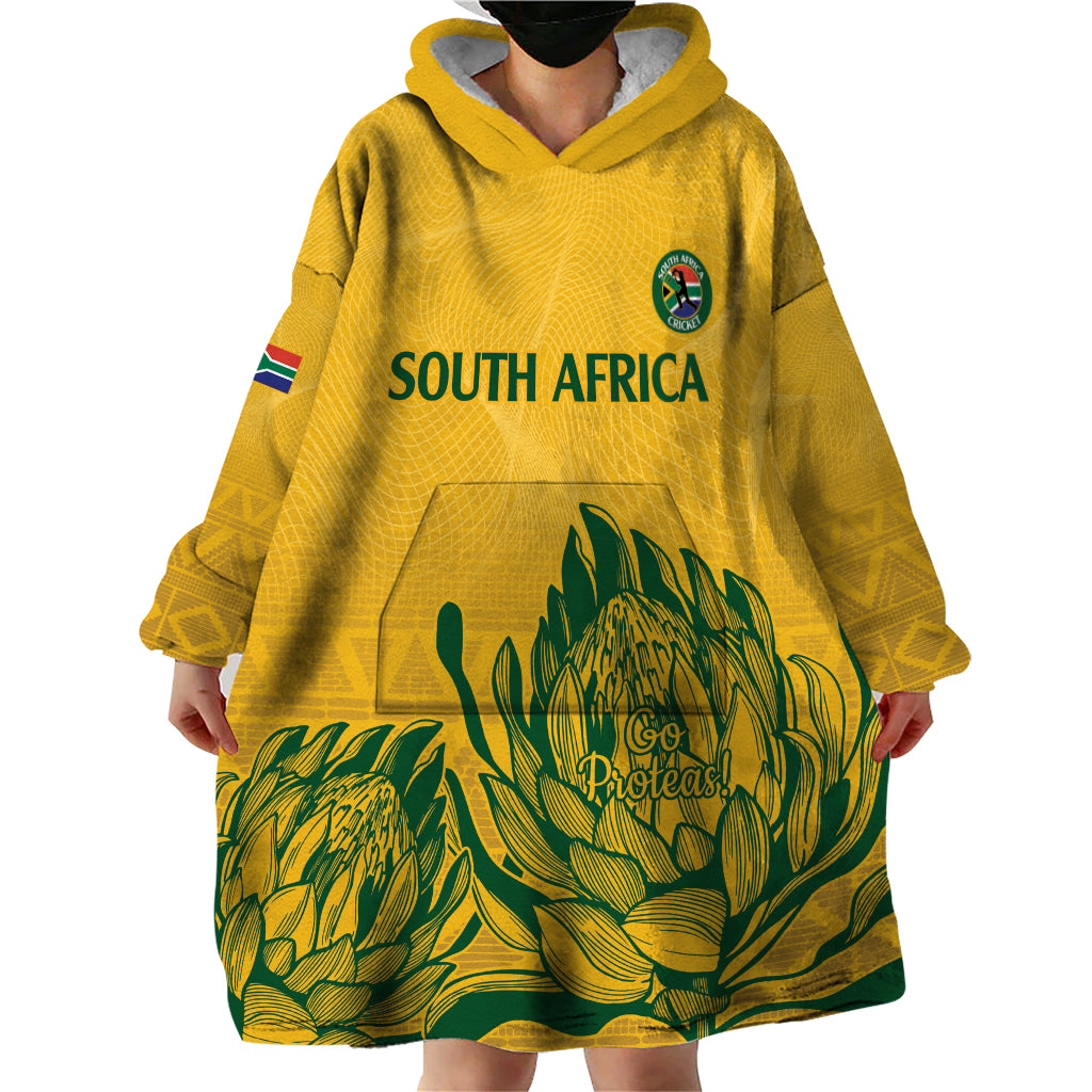 Custom South Africa Cricket Wearable Blanket Hoodie 2024 African Pattern Go Proteas - Vibe Hoodie Shop