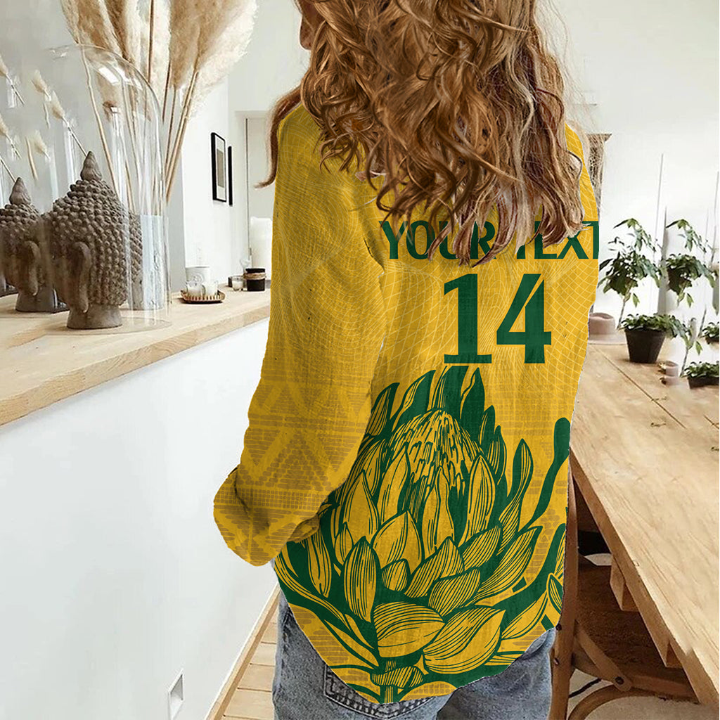 Custom South Africa Cricket Women Casual Shirt 2024 African Pattern Go Proteas - Vibe Hoodie Shop