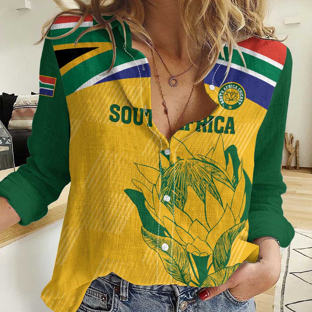 Custom South Africa Cricket Women Casual Shirt Go Champions World Cup Proteas - Vibe Hoodie Shop