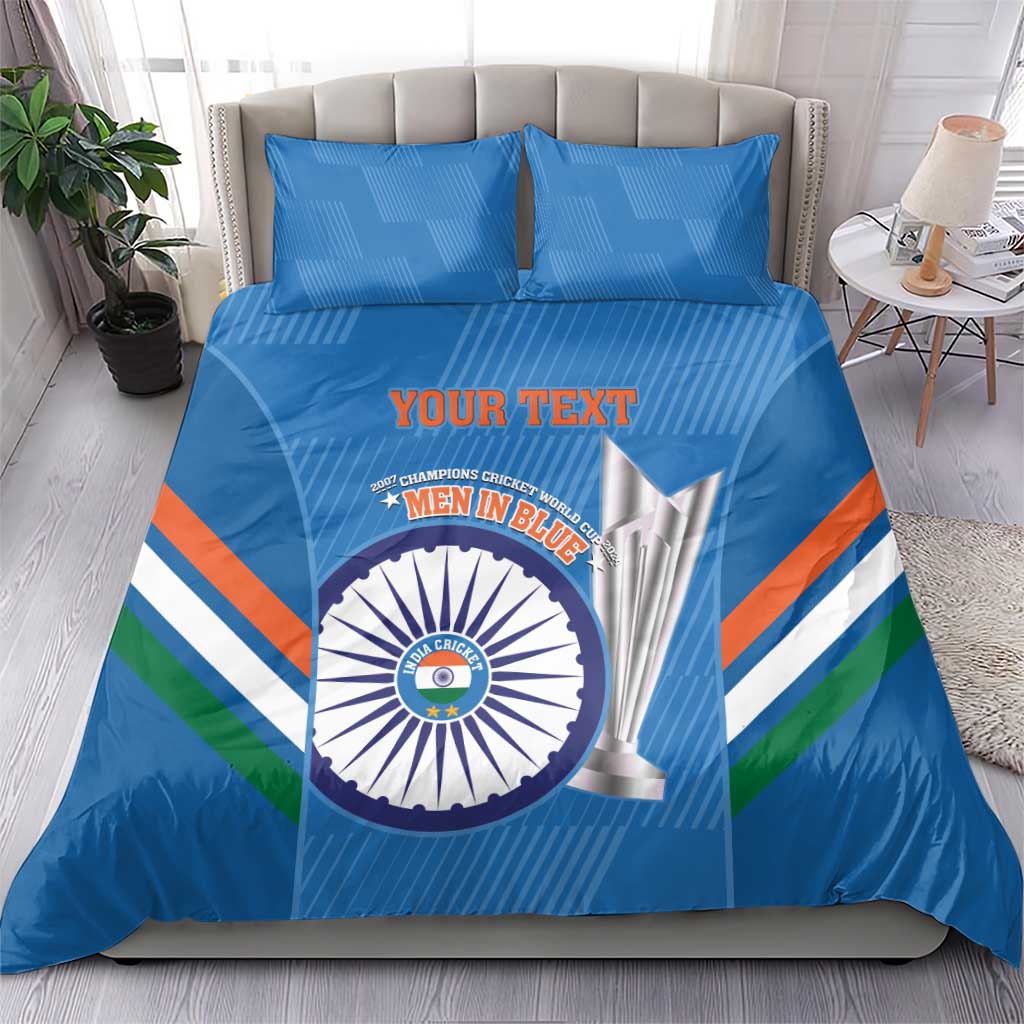 Custom India Cricket Bedding Set 2nd Champions World Cup Men In Blue - Vibe Hoodie Shop