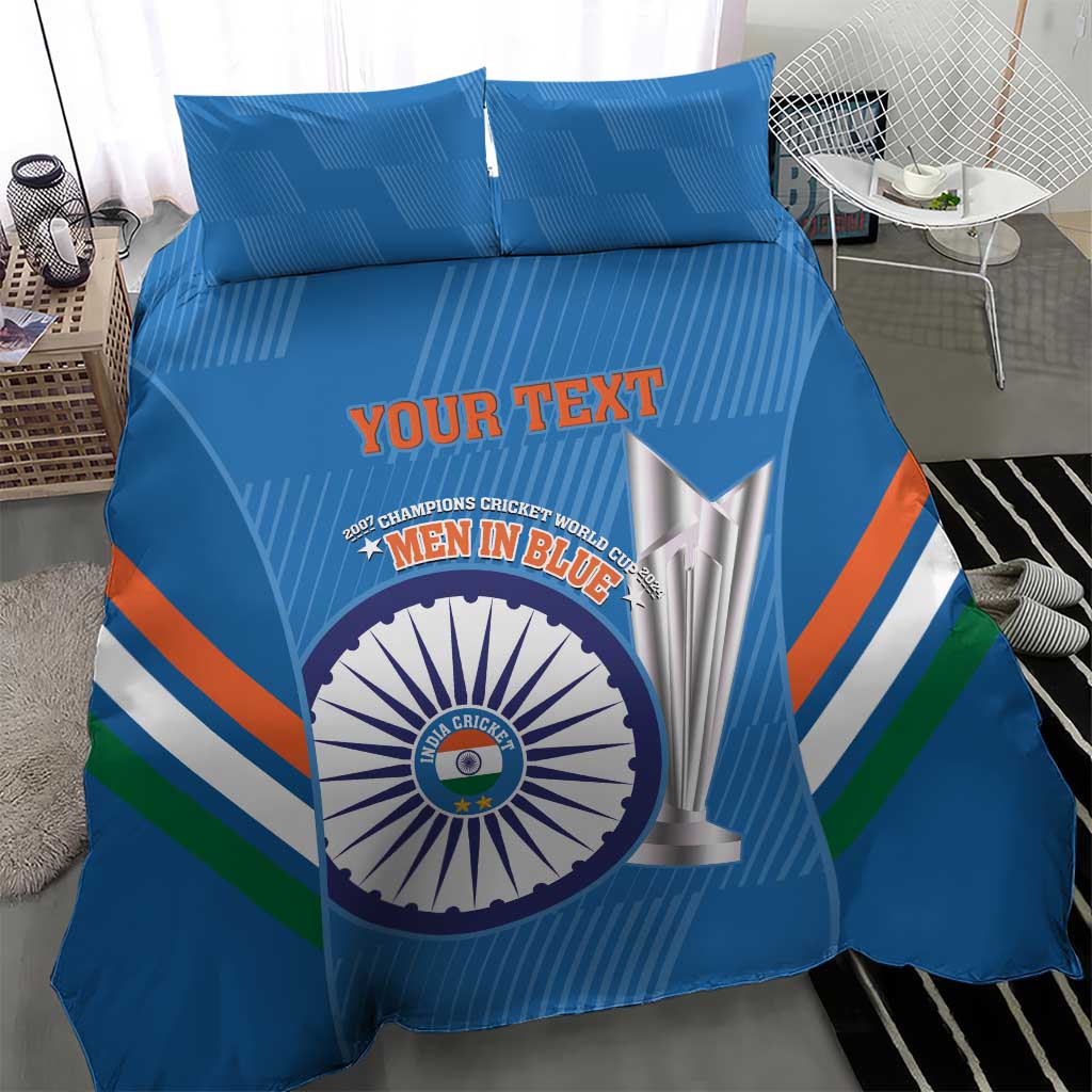 Custom India Cricket Bedding Set 2nd Champions World Cup Men In Blue - Vibe Hoodie Shop
