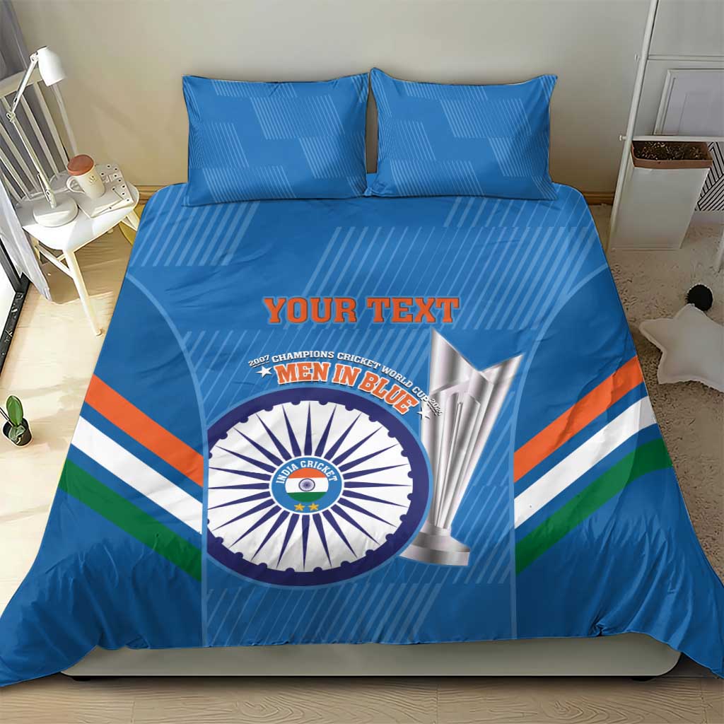 Custom India Cricket Bedding Set 2nd Champions World Cup Men In Blue - Vibe Hoodie Shop