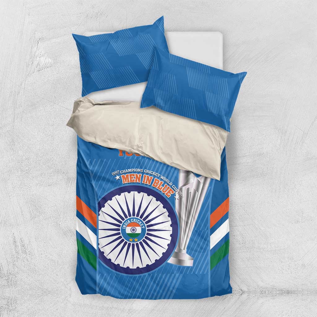 Custom India Cricket Bedding Set 2nd Champions World Cup Men In Blue - Vibe Hoodie Shop