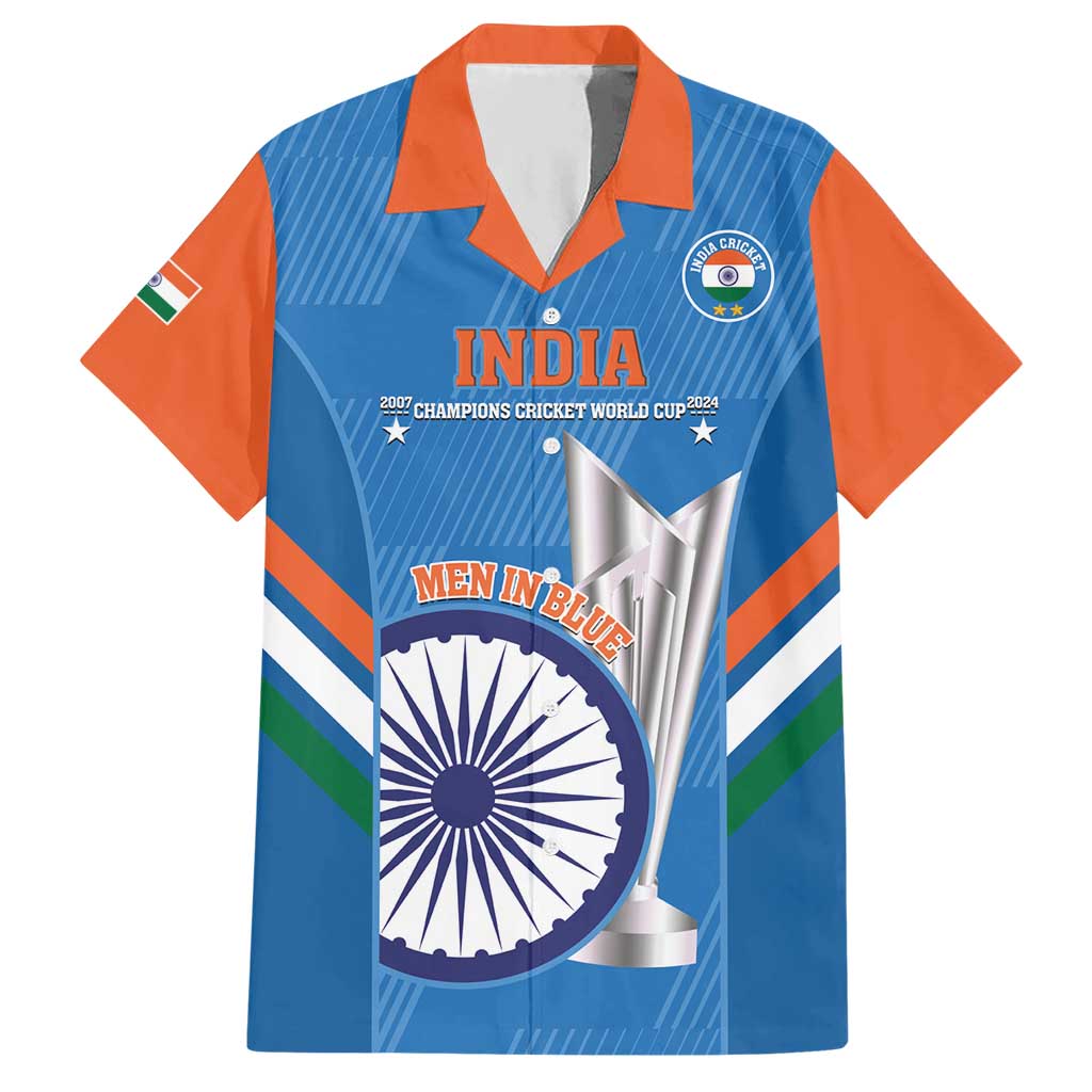 Custom India Cricket Hawaiian Shirt 2nd Champions World Cup Men In Blue - Vibe Hoodie Shop