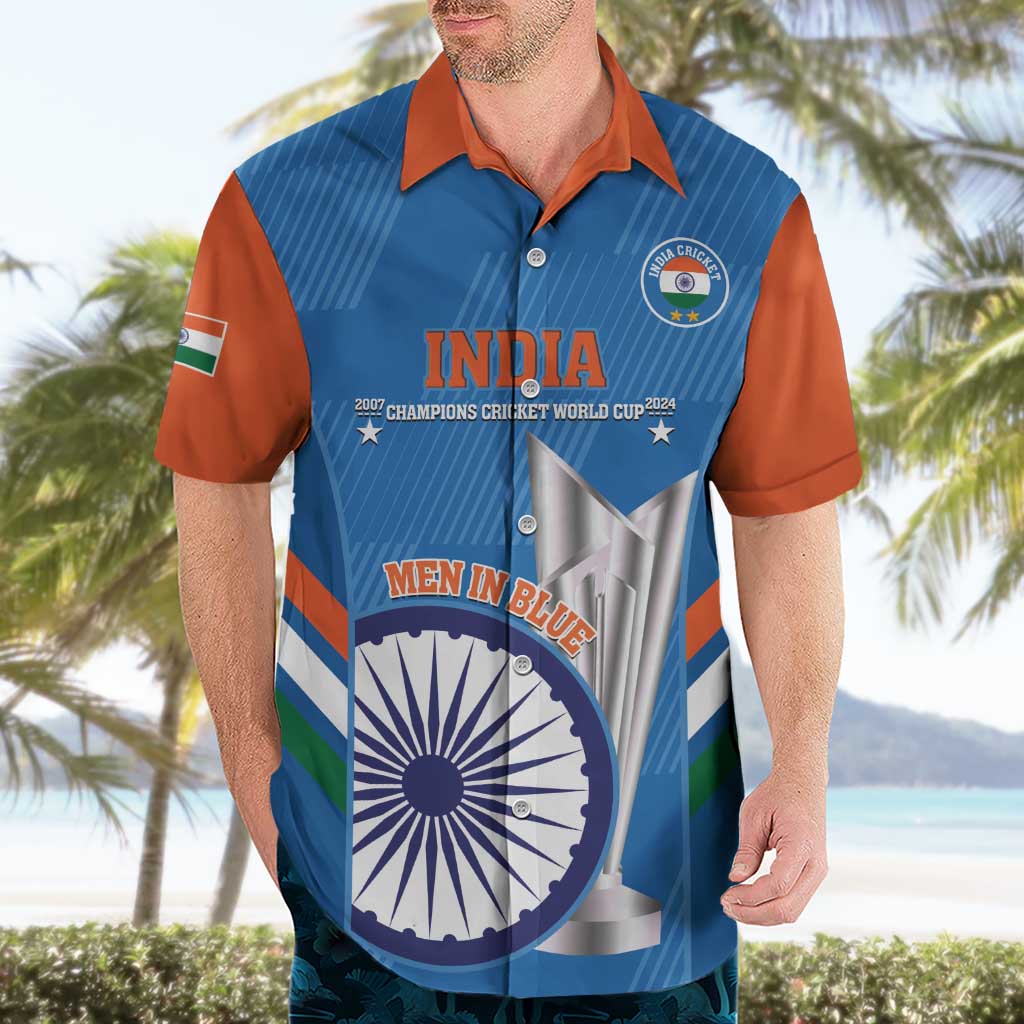 Custom India Cricket Hawaiian Shirt 2nd Champions World Cup Men In Blue - Vibe Hoodie Shop