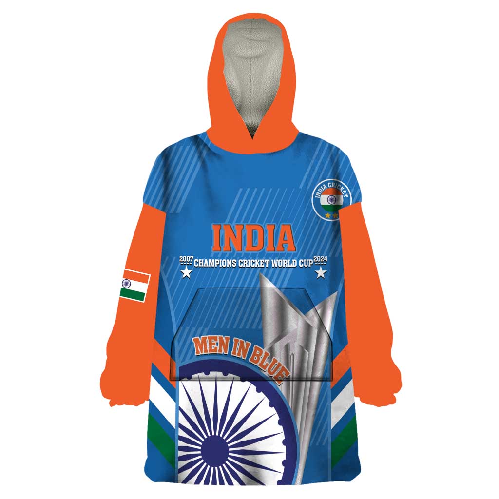 Custom India Cricket Wearable Blanket Hoodie 2nd Champions World Cup Men In Blue - Vibe Hoodie Shop