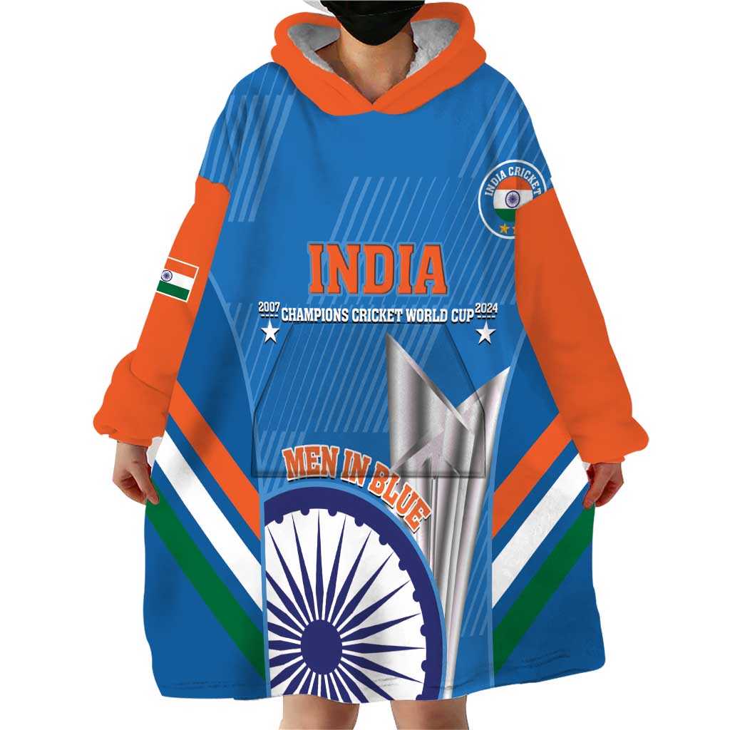 Custom India Cricket Wearable Blanket Hoodie 2nd Champions World Cup Men In Blue - Vibe Hoodie Shop