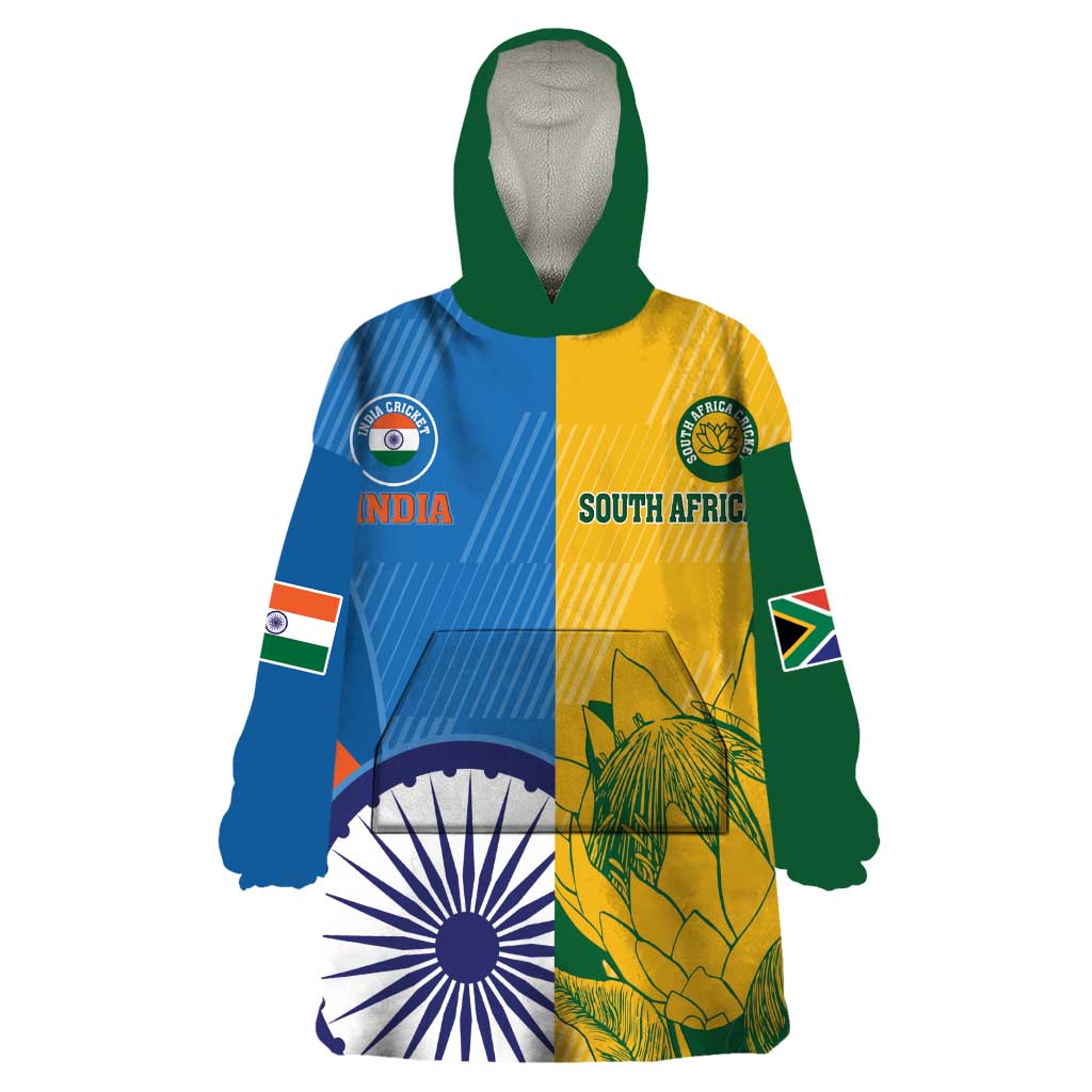 Custom India And South Africa Cricket Wearable Blanket Hoodie 2024 Together Dynamic Version - Vibe Hoodie Shop