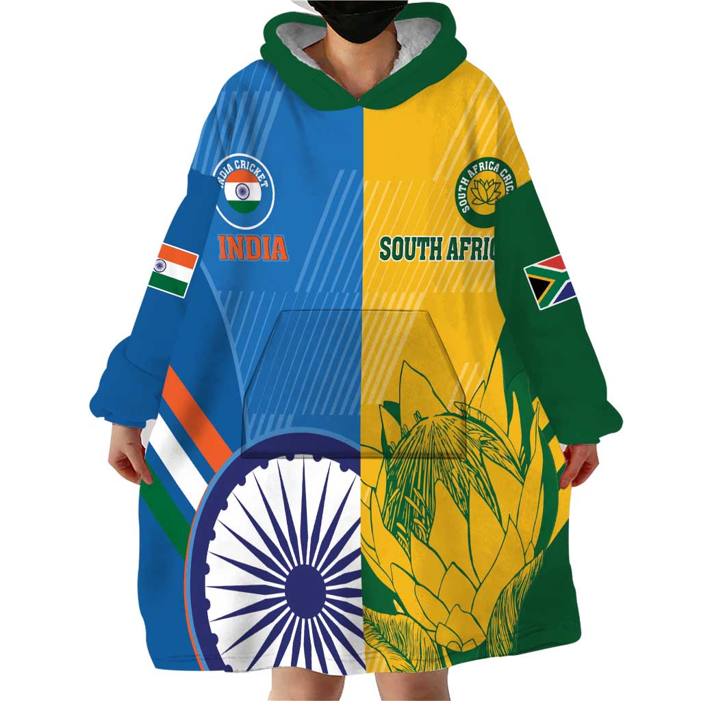 Custom India And South Africa Cricket Wearable Blanket Hoodie 2024 Together Dynamic Version - Vibe Hoodie Shop