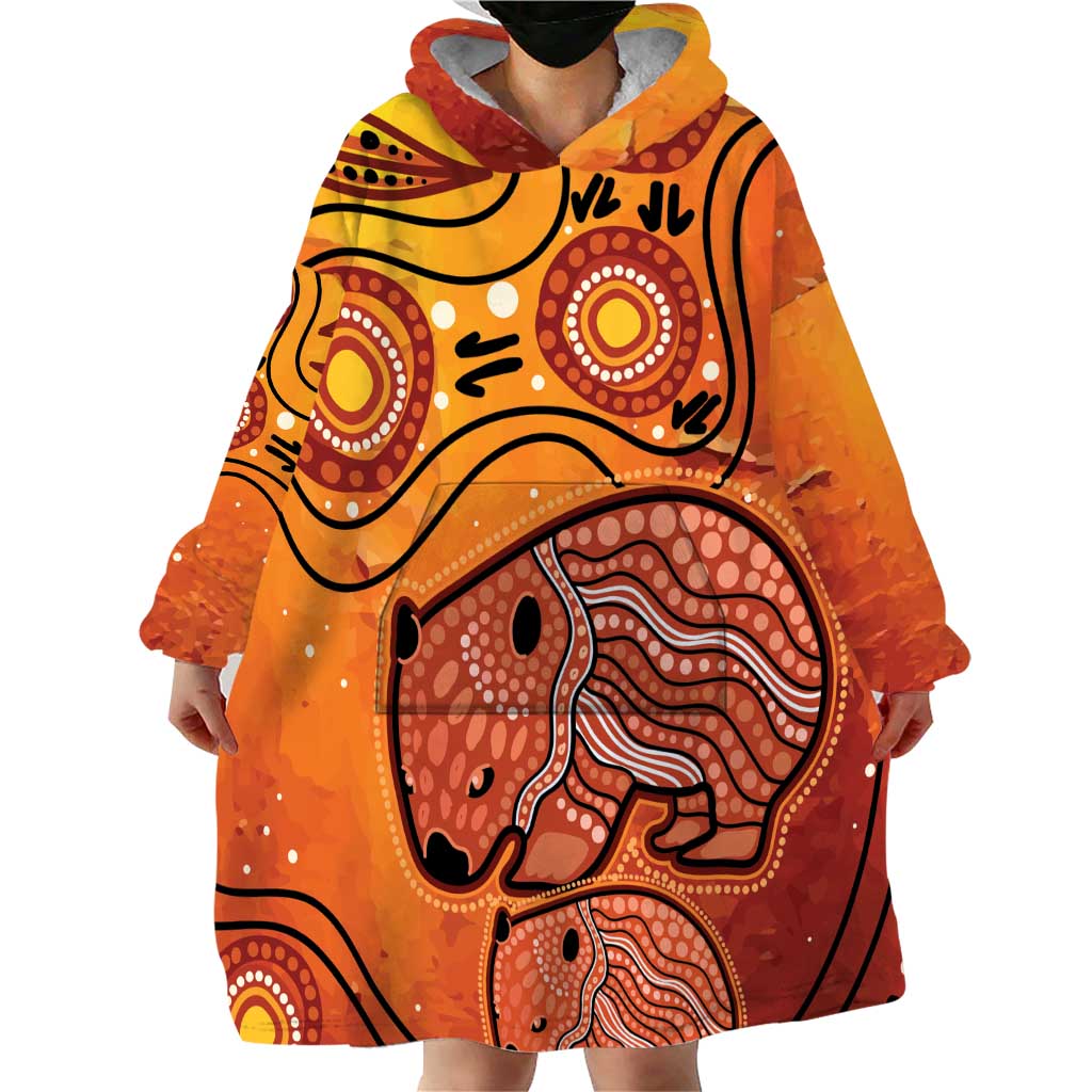 Australia Wombat Wearable Blanket Hoodie Indigenous Art - Vibe Hoodie Shop