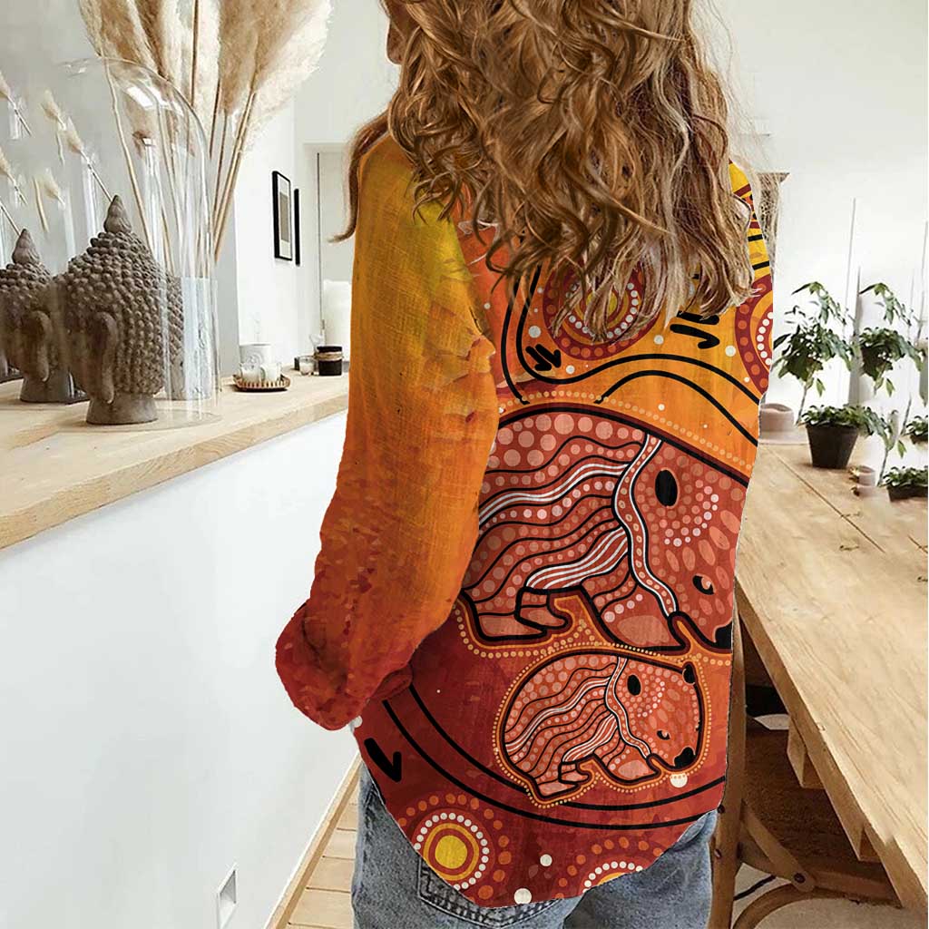 Australia Wombat Women Casual Shirt Indigenous Art - Vibe Hoodie Shop