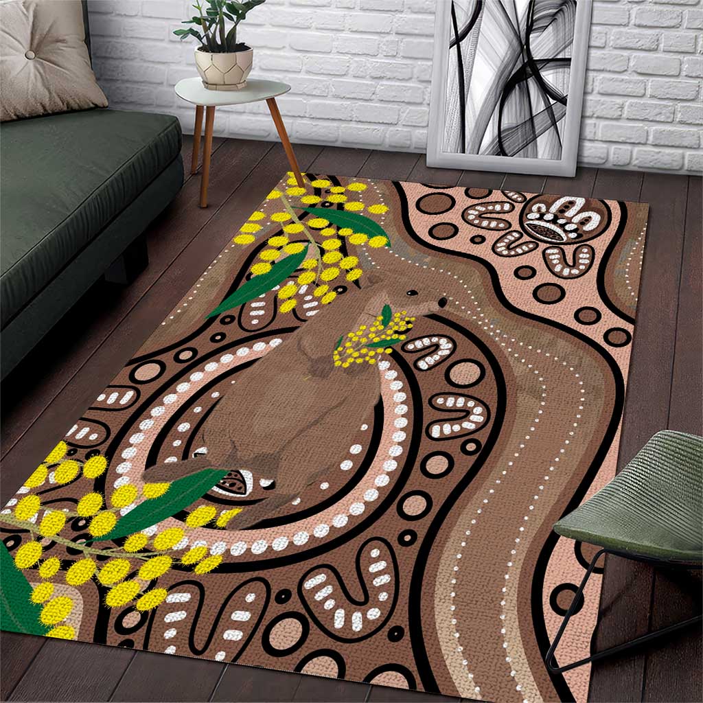 Australia Cute Quokka Area Rug Indigenous Art With Golden Wattle - Vibe Hoodie Shop