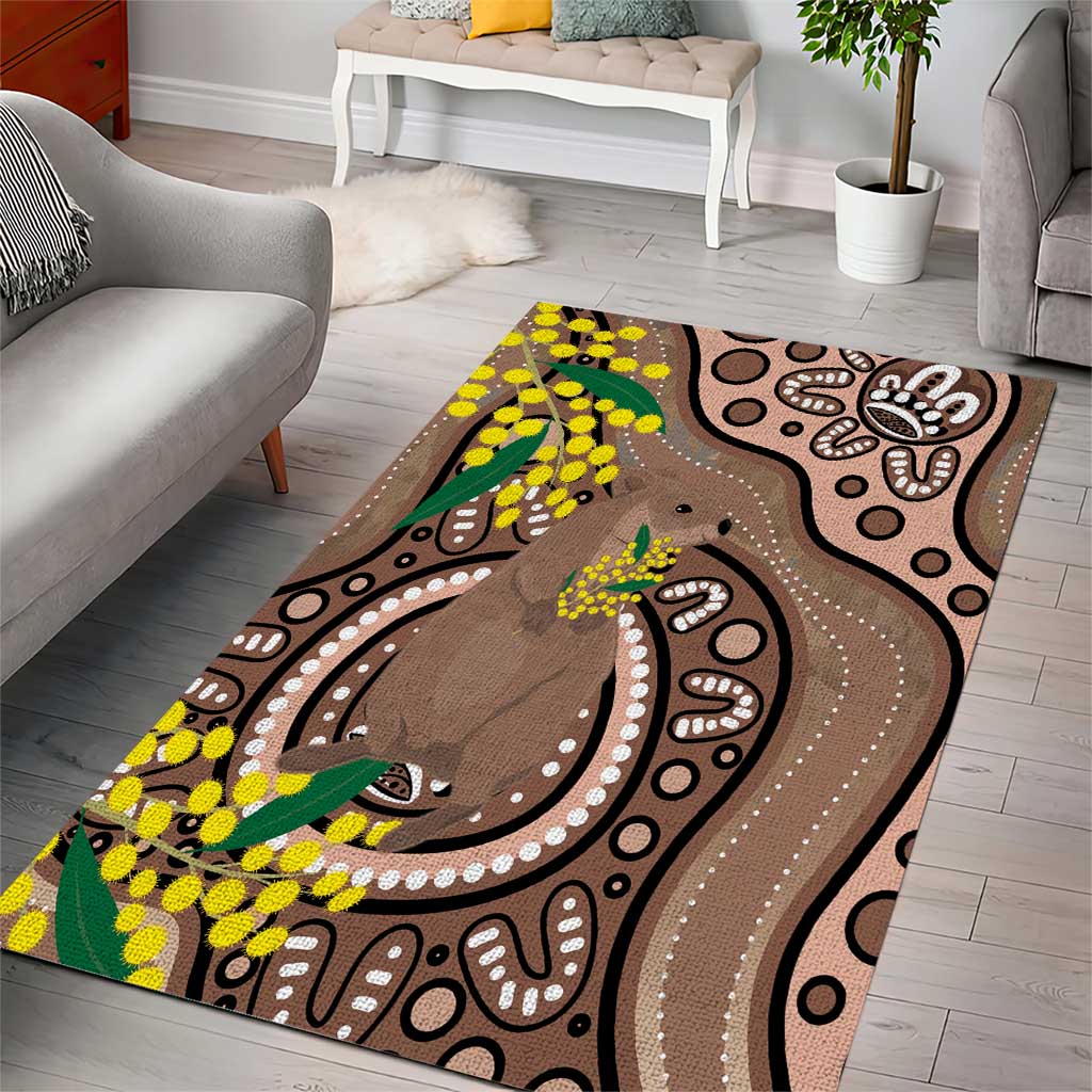 Australia Cute Quokka Area Rug Indigenous Art With Golden Wattle - Vibe Hoodie Shop