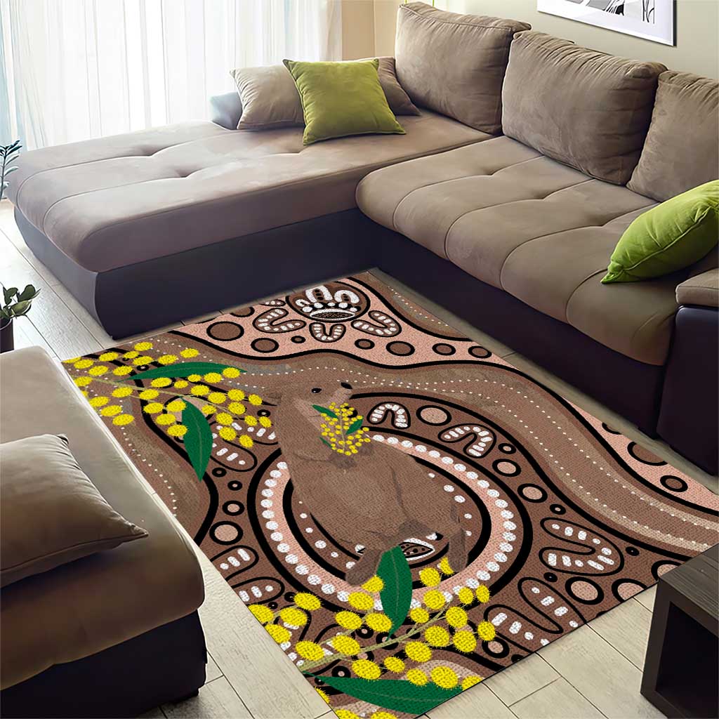 Australia Cute Quokka Area Rug Indigenous Art With Golden Wattle - Vibe Hoodie Shop