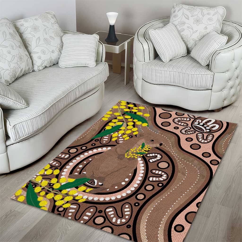 Australia Cute Quokka Area Rug Indigenous Art With Golden Wattle - Vibe Hoodie Shop