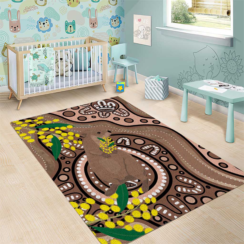 Australia Cute Quokka Area Rug Indigenous Art With Golden Wattle - Vibe Hoodie Shop