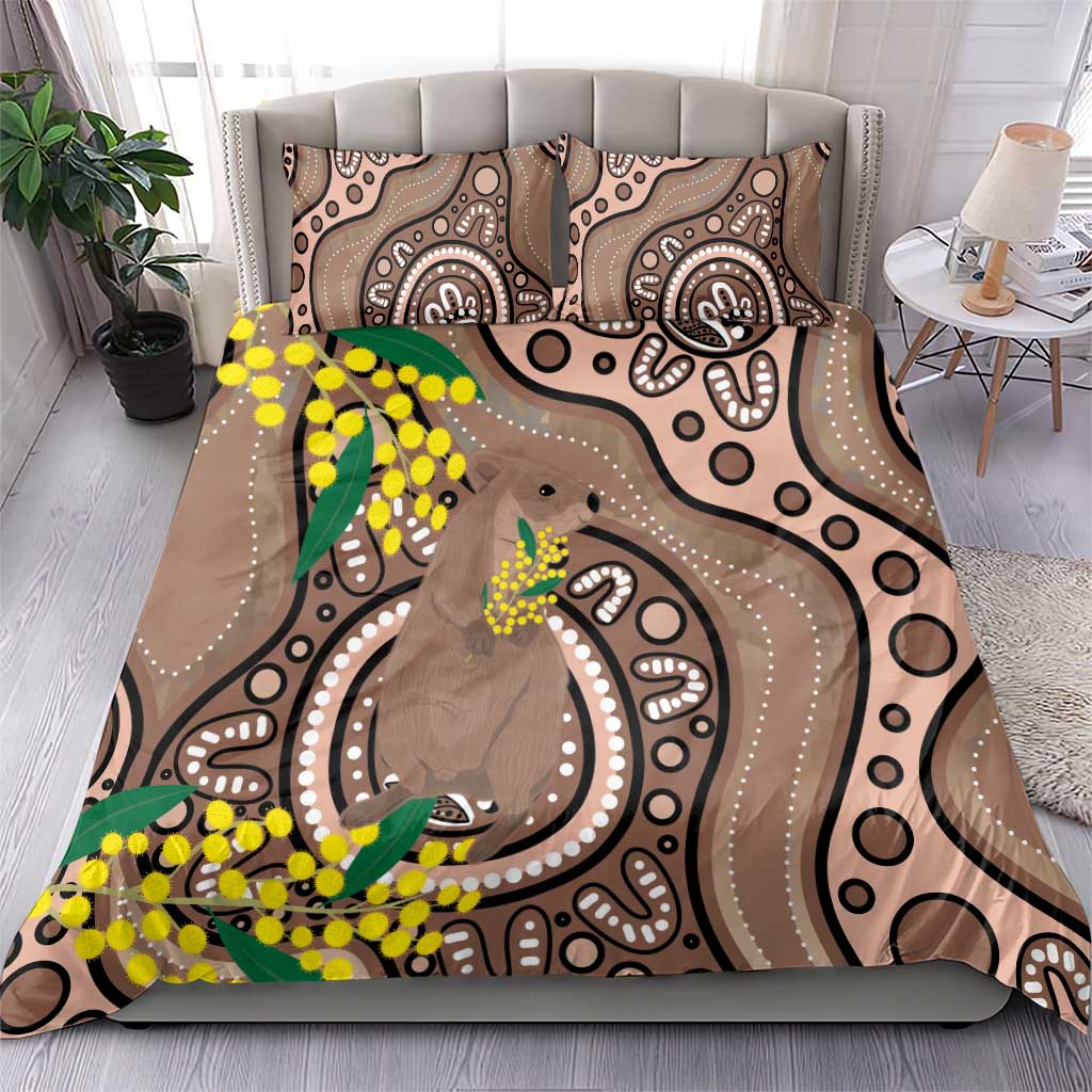 Australia Cute Quokka Bedding Set Indigenous Art With Golden Wattle - Vibe Hoodie Shop