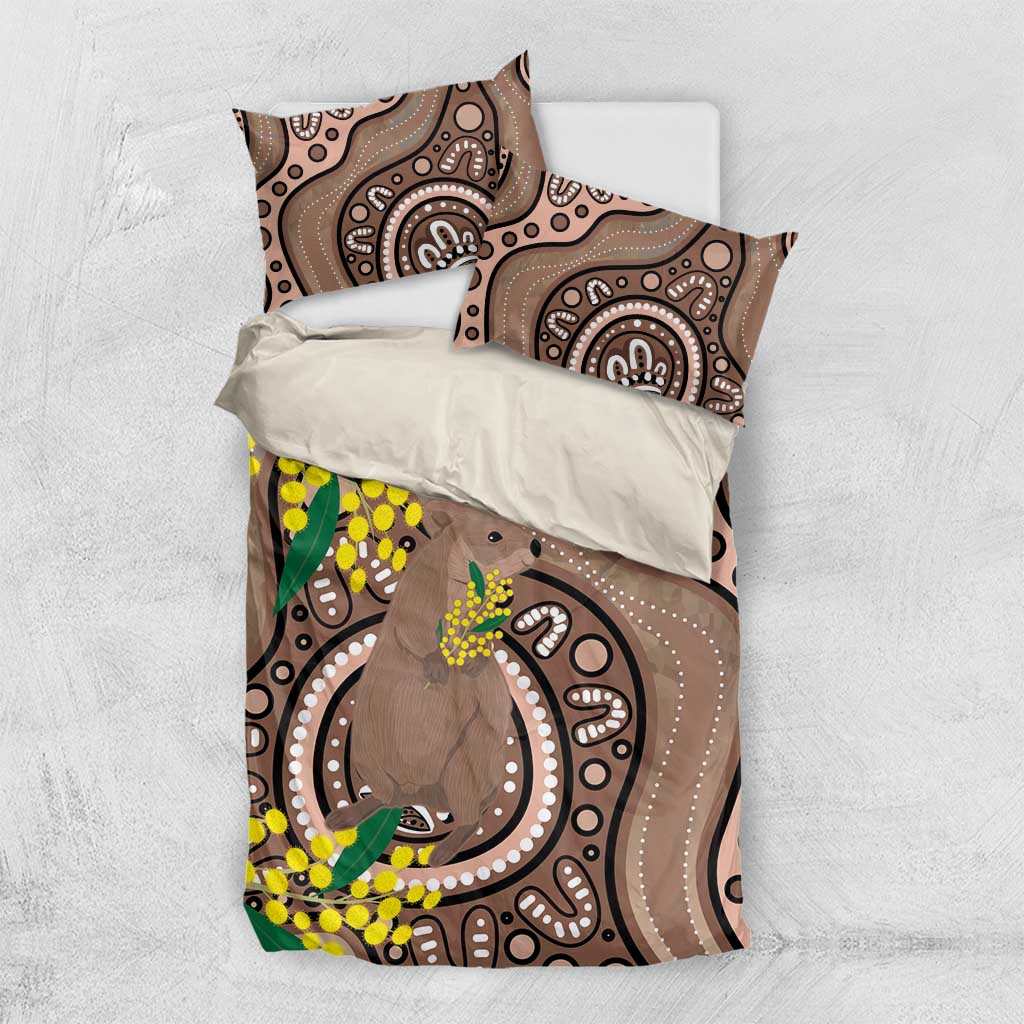 Australia Cute Quokka Bedding Set Indigenous Art With Golden Wattle - Vibe Hoodie Shop