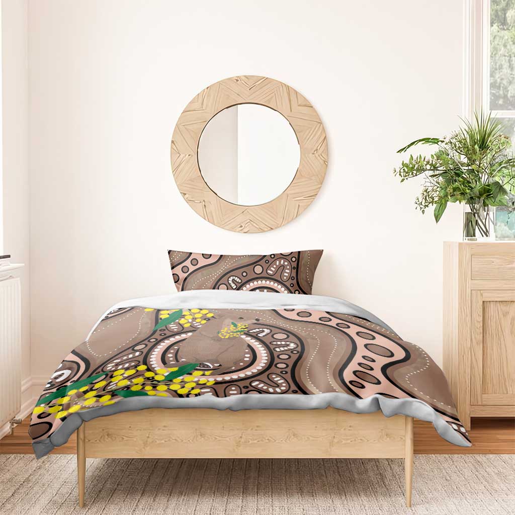 Australia Cute Quokka Bedding Set Indigenous Art With Golden Wattle - Vibe Hoodie Shop