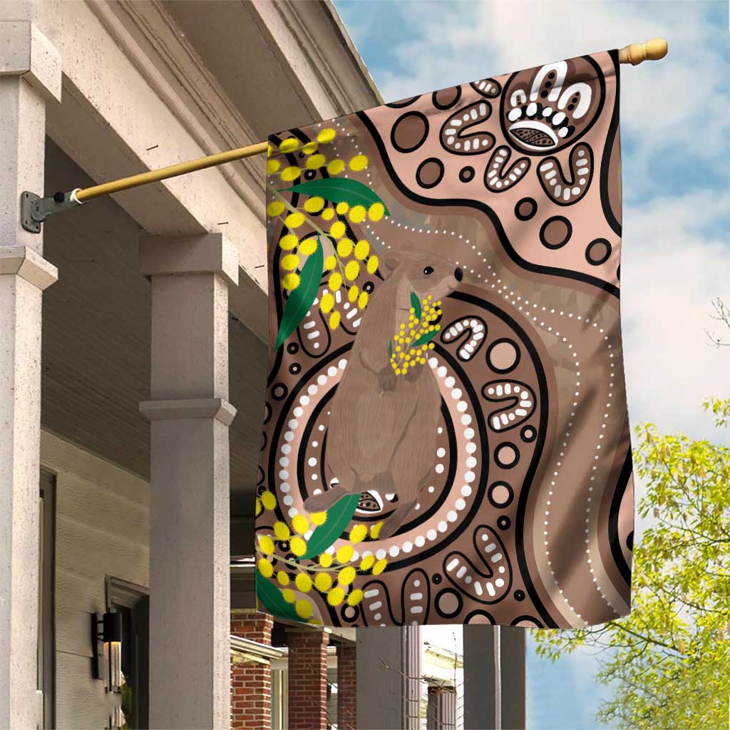 Australia Cute Quokka Garden Flag Indigenous Art With Golden Wattle - Vibe Hoodie Shop