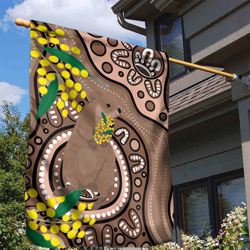 Australia Cute Quokka Garden Flag Indigenous Art With Golden Wattle - Vibe Hoodie Shop