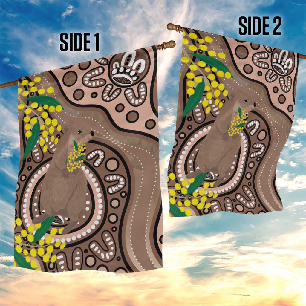 Australia Cute Quokka Garden Flag Indigenous Art With Golden Wattle - Vibe Hoodie Shop
