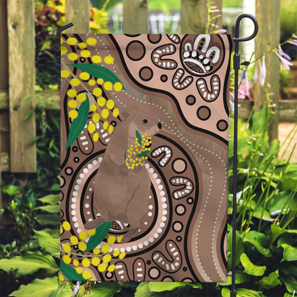 Australia Cute Quokka Garden Flag Indigenous Art With Golden Wattle - Vibe Hoodie Shop