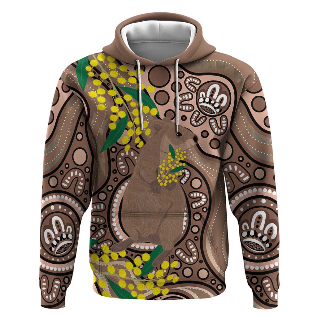 Australia Cute Quokka Hoodie Indigenous Art With Golden Wattle - Vibe Hoodie Shop