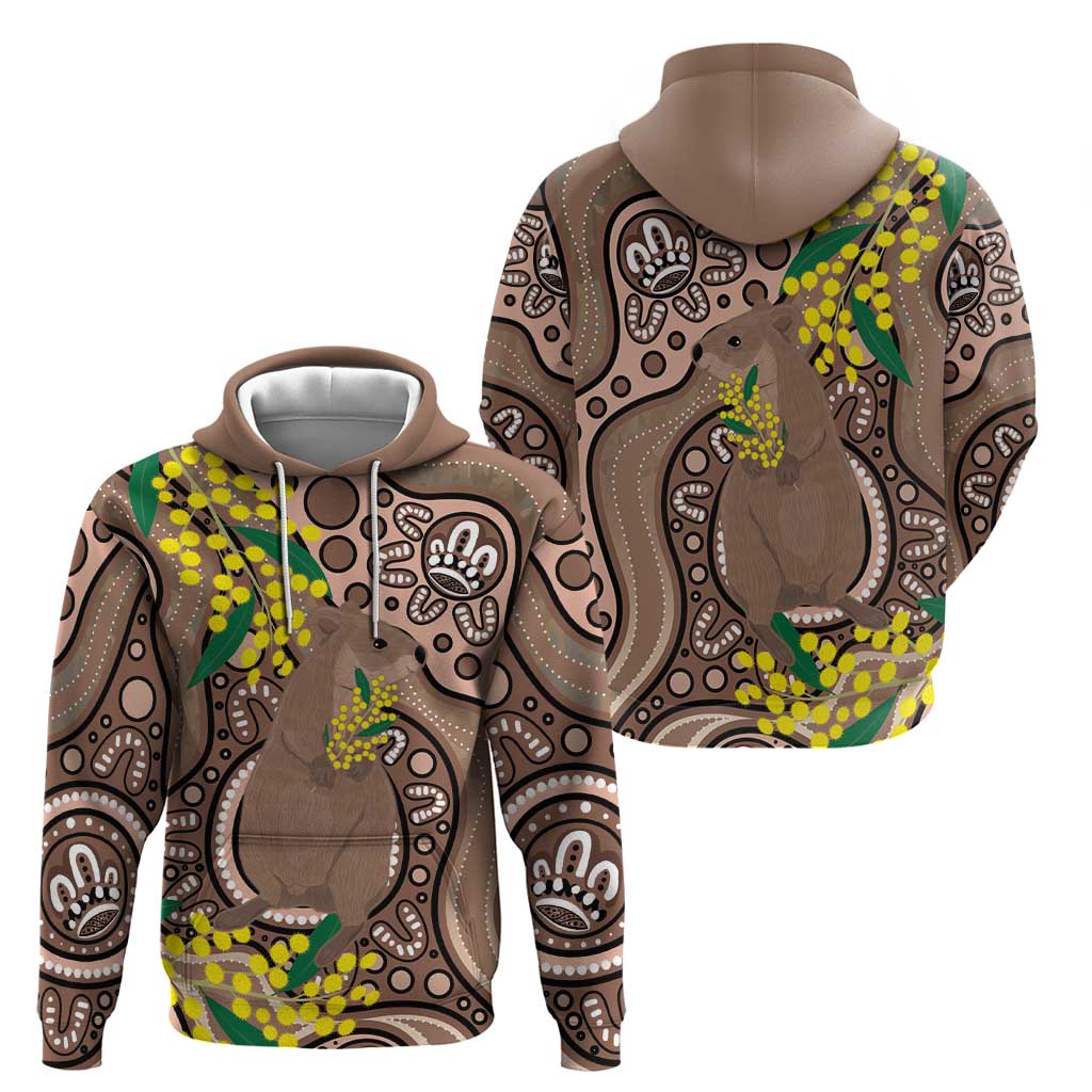 Australia Cute Quokka Hoodie Indigenous Art With Golden Wattle - Vibe Hoodie Shop