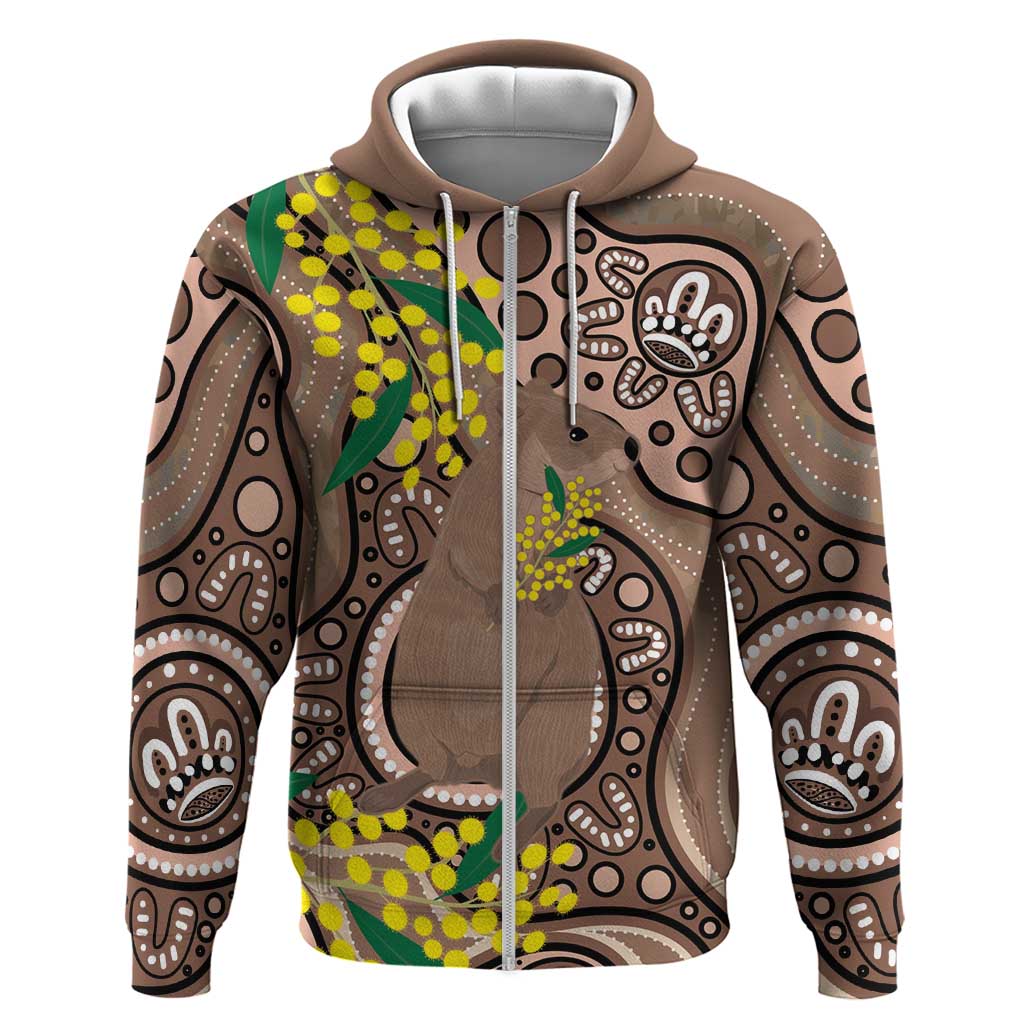 Australia Cute Quokka Hoodie Indigenous Art With Golden Wattle - Vibe Hoodie Shop