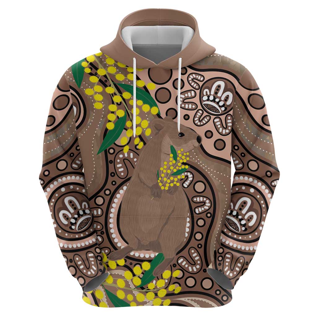 Australia Cute Quokka Hoodie Indigenous Art With Golden Wattle - Vibe Hoodie Shop
