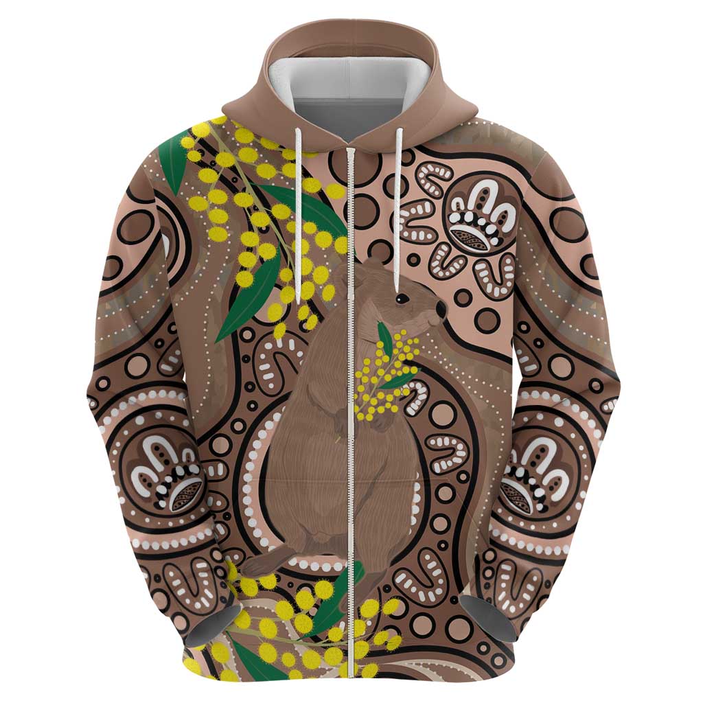 Australia Cute Quokka Hoodie Indigenous Art With Golden Wattle - Vibe Hoodie Shop