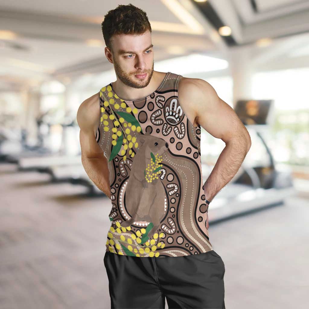 Australia Cute Quokka Men Tank Top Indigenous Art With Golden Wattle - Vibe Hoodie Shop