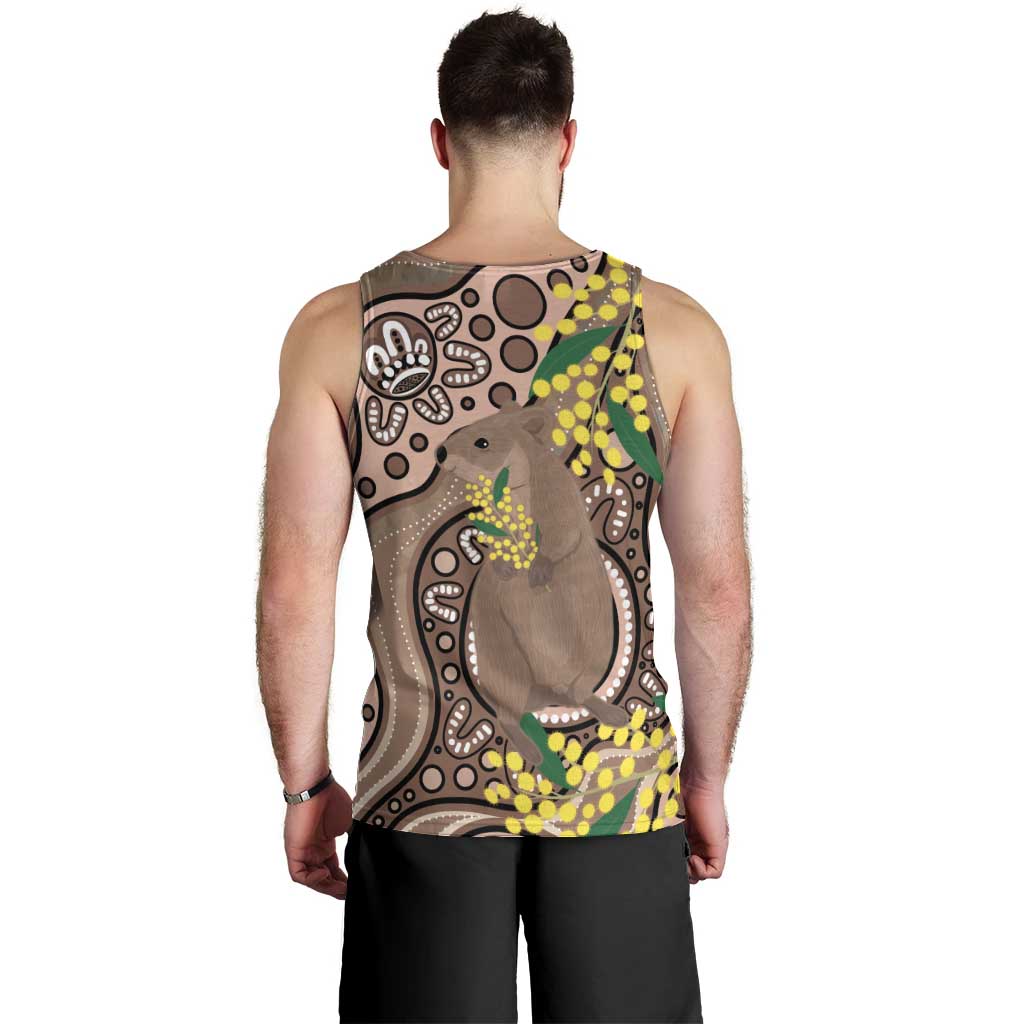 Australia Cute Quokka Men Tank Top Indigenous Art With Golden Wattle - Vibe Hoodie Shop