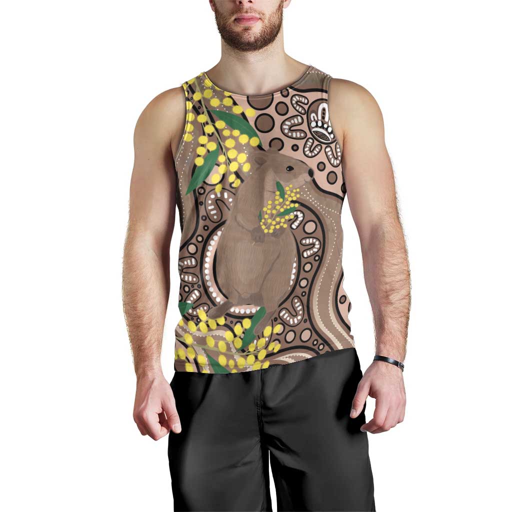 Australia Cute Quokka Men Tank Top Indigenous Art With Golden Wattle - Vibe Hoodie Shop