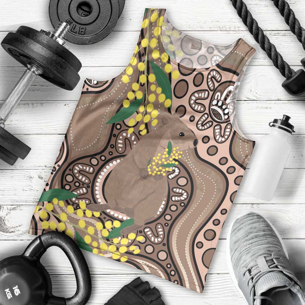 Australia Cute Quokka Men Tank Top Indigenous Art With Golden Wattle - Vibe Hoodie Shop