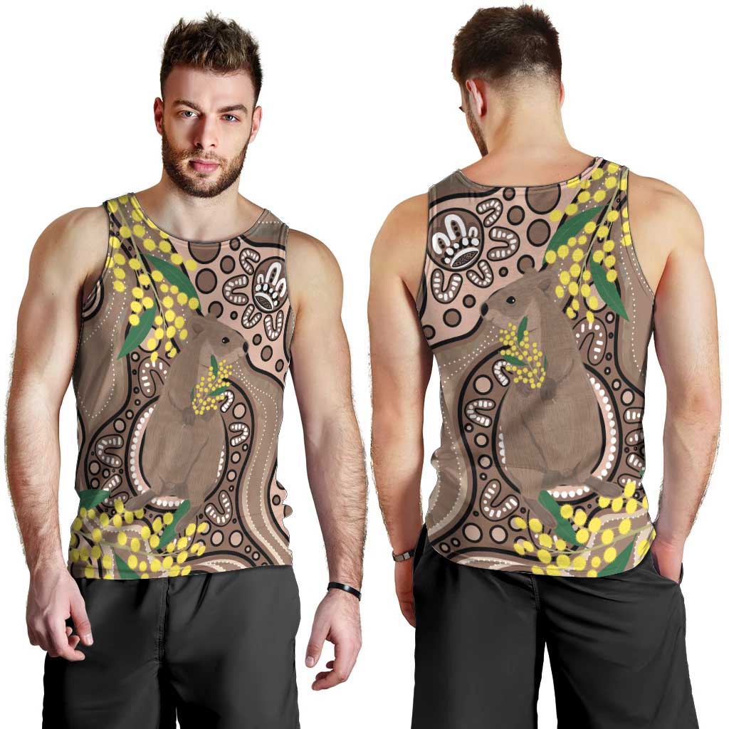 Australia Cute Quokka Men Tank Top Indigenous Art With Golden Wattle - Vibe Hoodie Shop