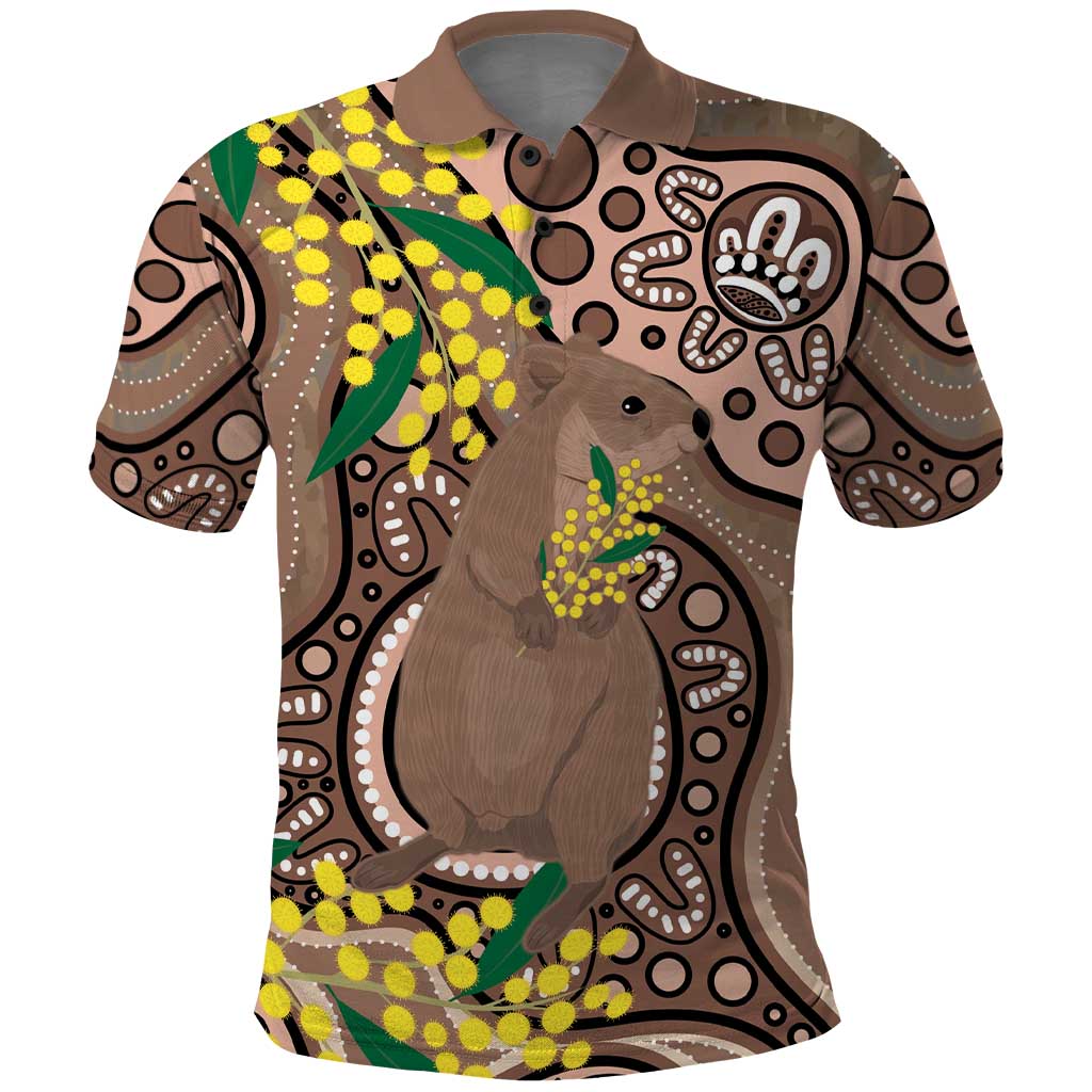 Australia Cute Quokka Polo Shirt Indigenous Art With Golden Wattle - Vibe Hoodie Shop