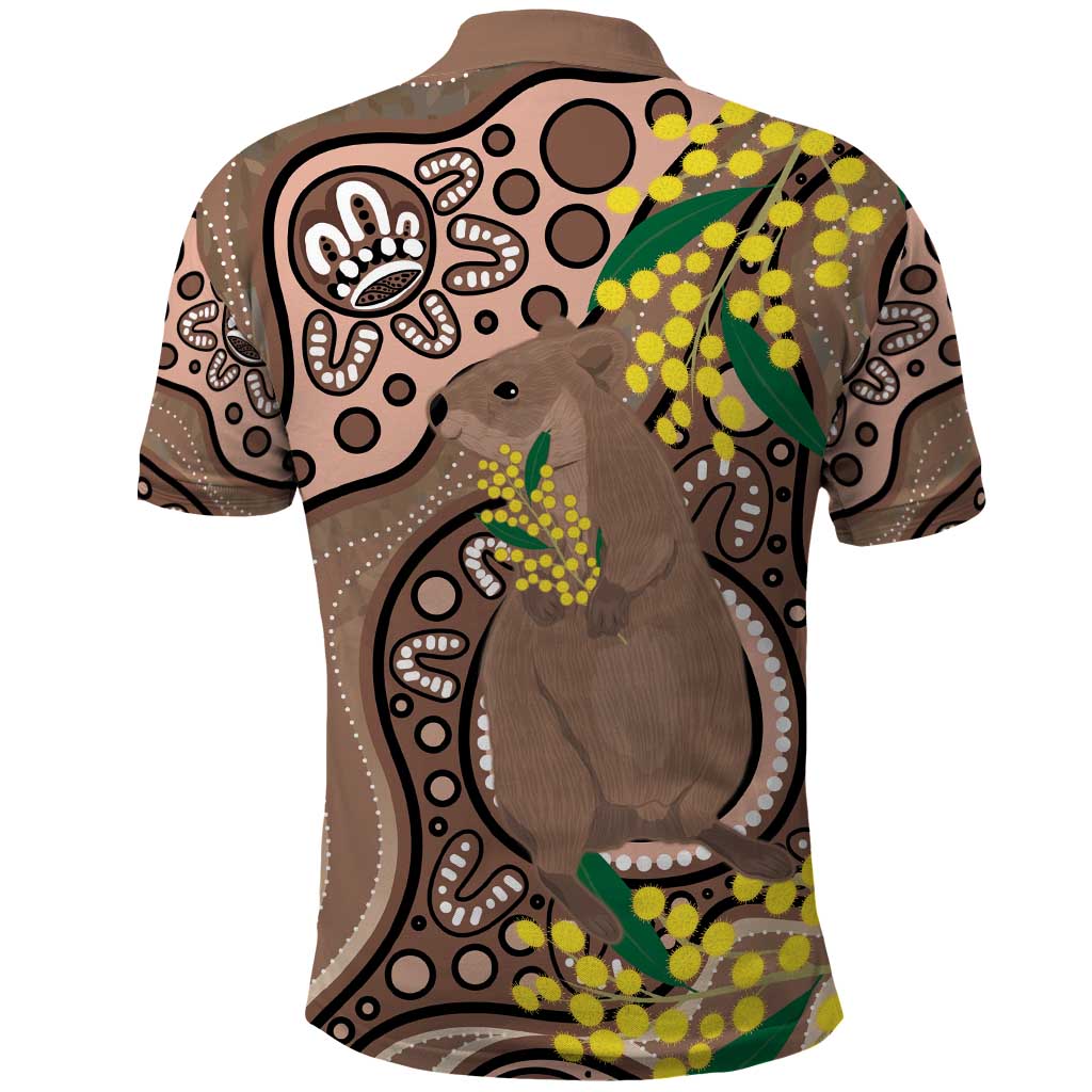 Australia Cute Quokka Polo Shirt Indigenous Art With Golden Wattle - Vibe Hoodie Shop