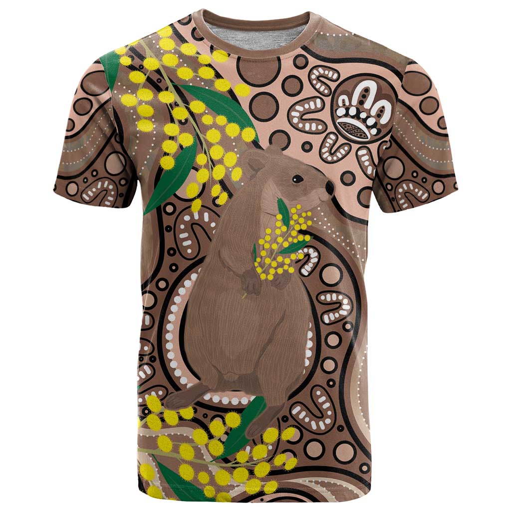 Australia Cute Quokka T Shirt Indigenous Art With Golden Wattle - Vibe Hoodie Shop