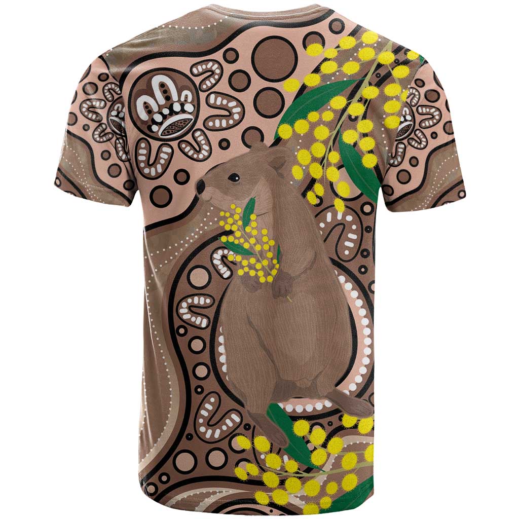 Australia Cute Quokka T Shirt Indigenous Art With Golden Wattle - Vibe Hoodie Shop