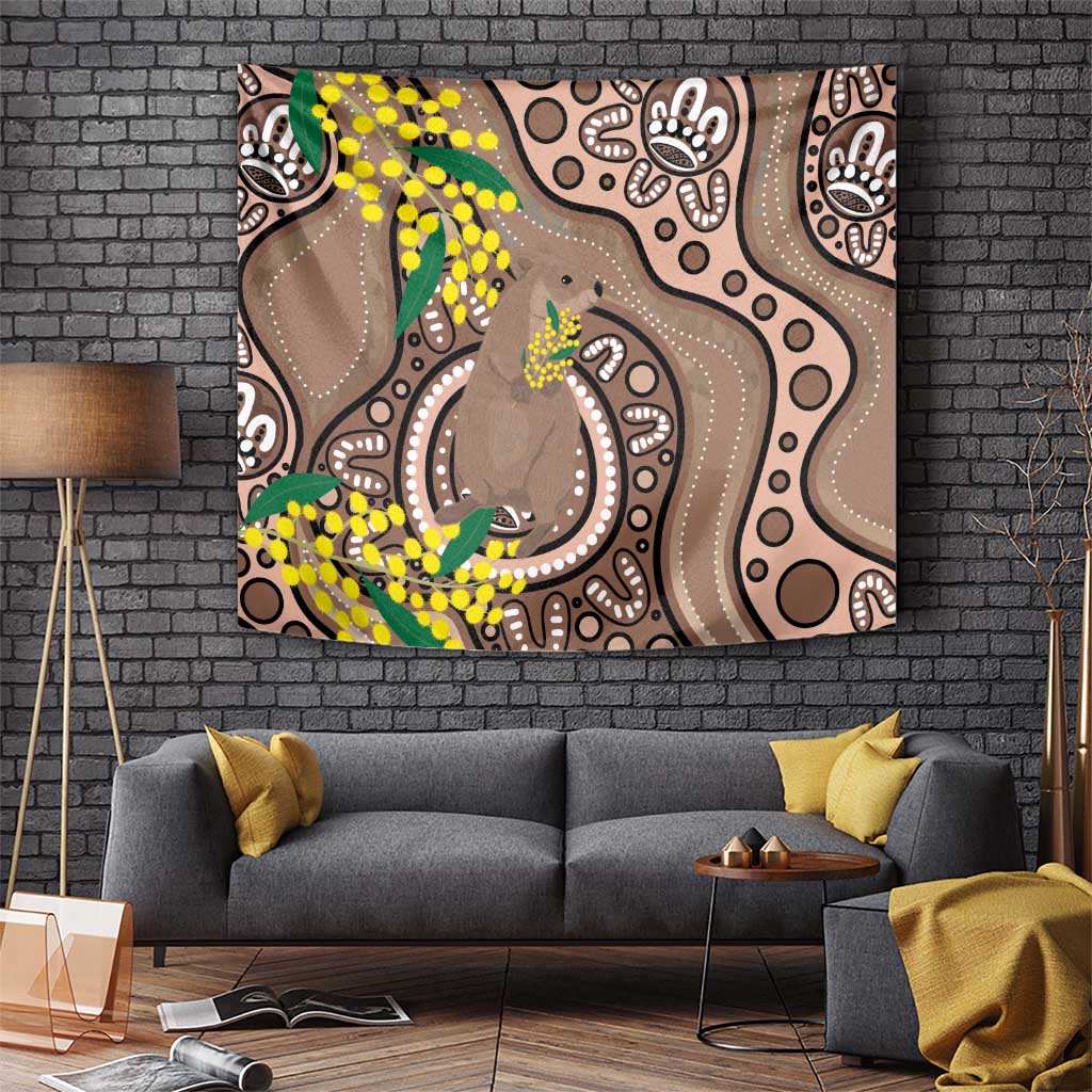 Australia Cute Quokka Tapestry Indigenous Art With Golden Wattle - Vibe Hoodie Shop