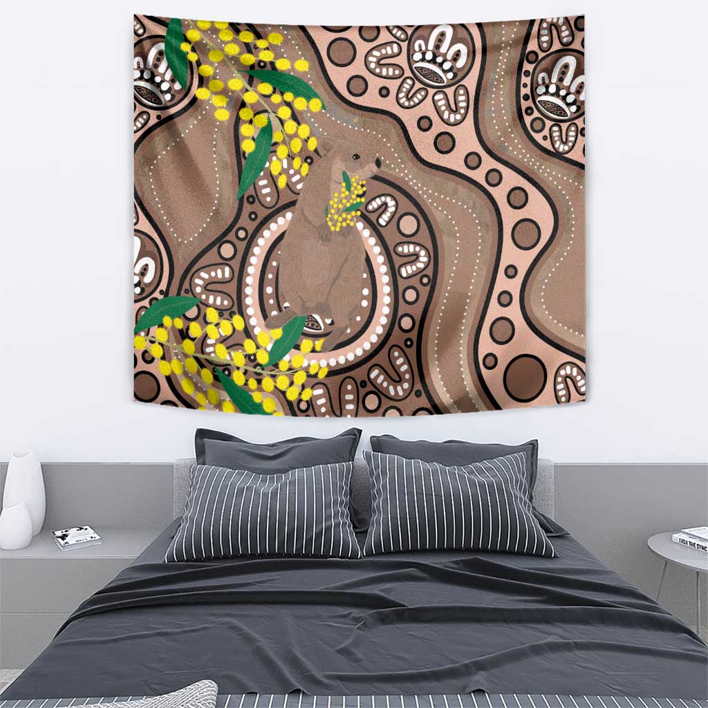 Australia Cute Quokka Tapestry Indigenous Art With Golden Wattle - Vibe Hoodie Shop