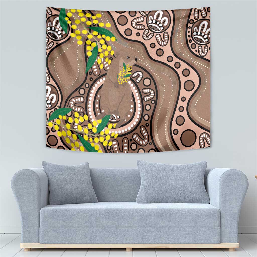 Australia Cute Quokka Tapestry Indigenous Art With Golden Wattle - Vibe Hoodie Shop