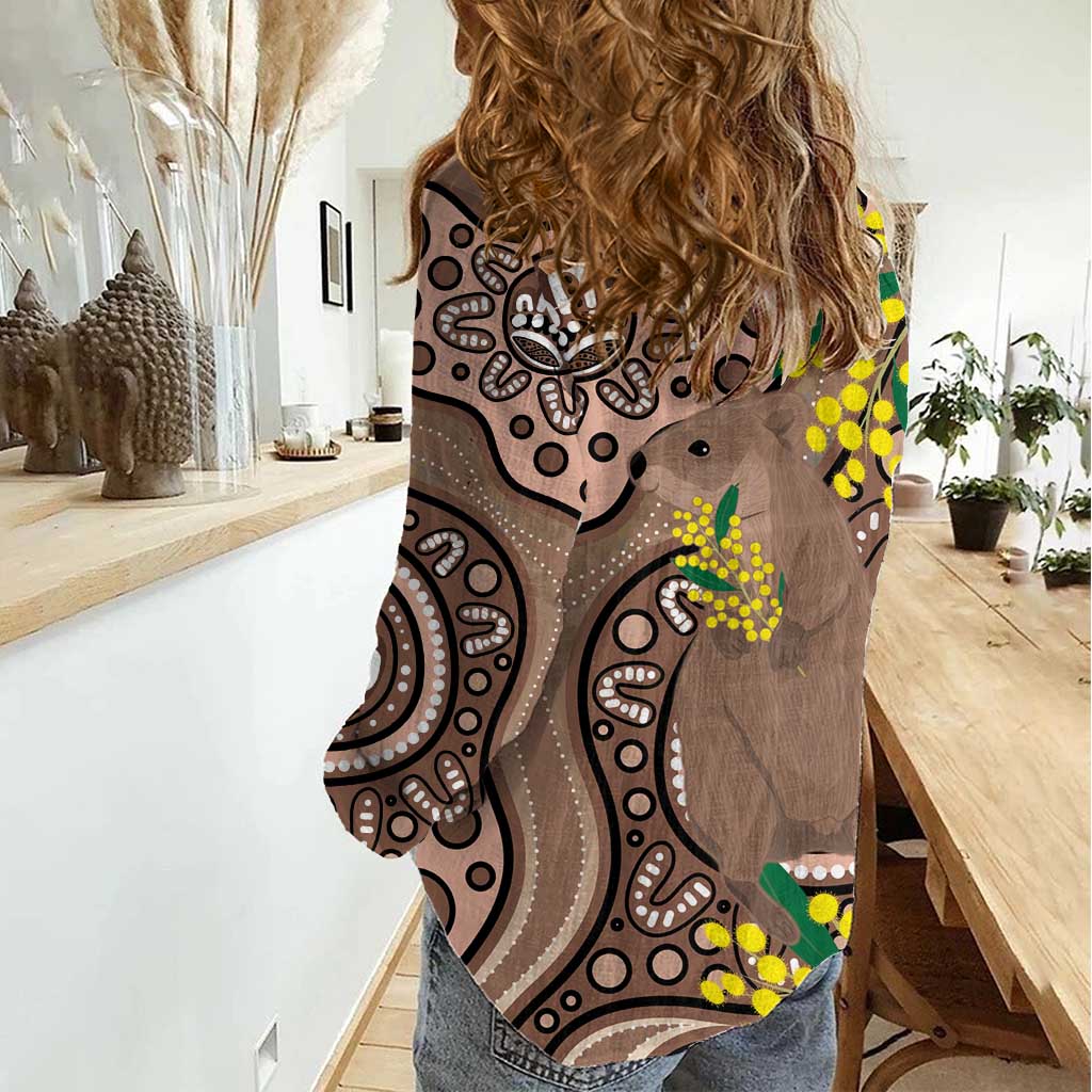 Australia Cute Quokka Women Casual Shirt Indigenous Art With Golden Wattle - Vibe Hoodie Shop
